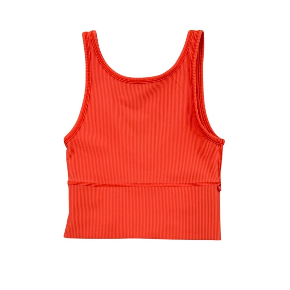 Lululemon Ebb to Street Cropped Tank Top Womens 4 Orange Ribbed Deep V-Back NOTE